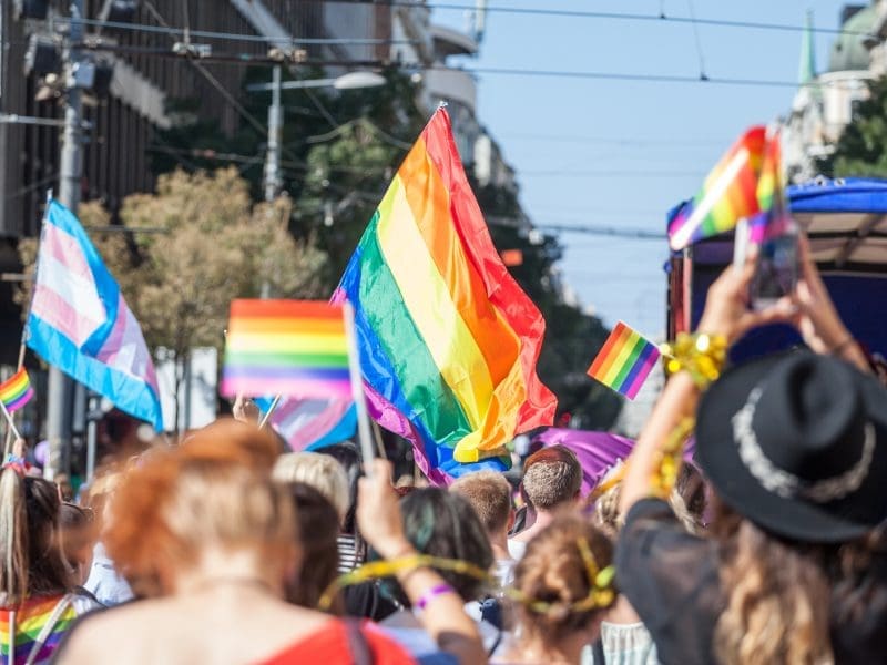 pride flags in parade